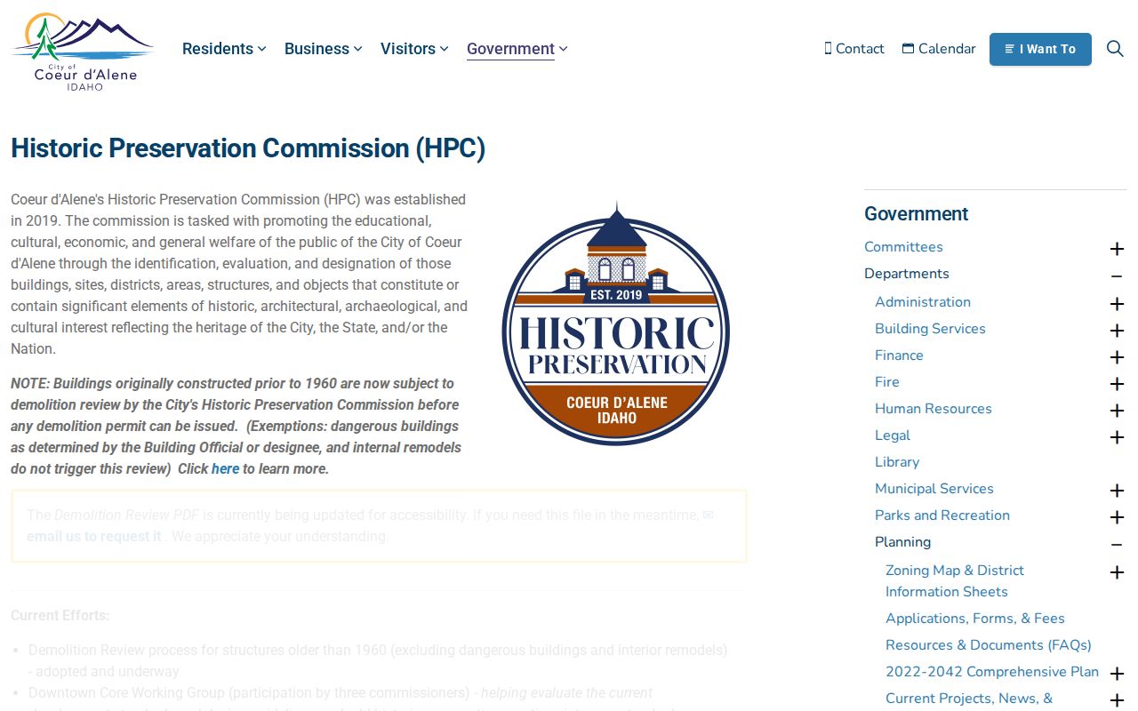 Coeur d'Alene neighbors historic preservation records