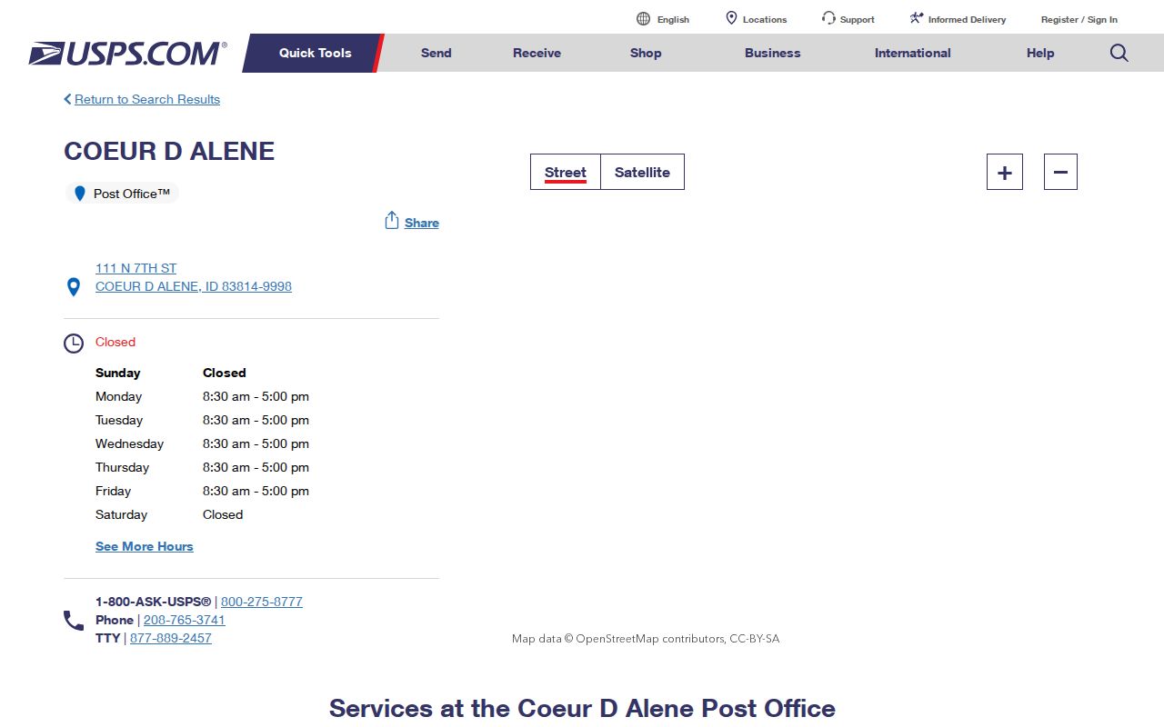 Coeur d'Alene ZIP code directory USPS post office details